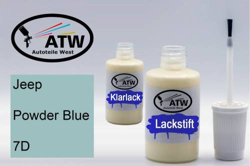 Jeep, Powder Blue, 7D: 20ml Lackstift + 20ml Klarlack - Set, von ATW Autoteile West.